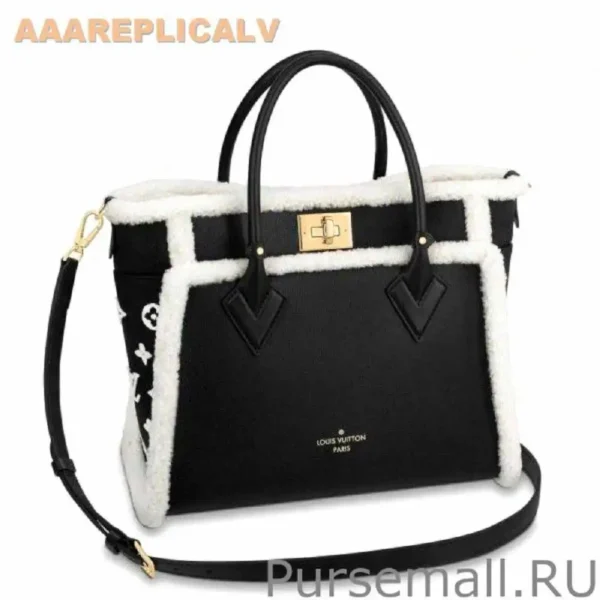 AAA Replica Louis Vuitton Black On My Side MM Bag with Shearling M58908