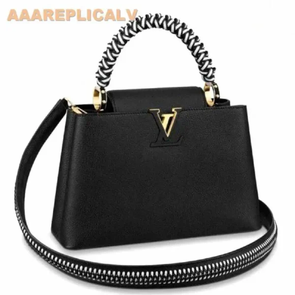 AAA Replica Louis Vuitton Capucines PM Bag With Braided Handle M55083 Black
