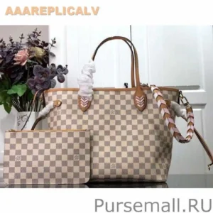AAA Replica Louis Vuitton Damier Azur Neverfull MM Bag With Braided Strap  N50047 - aaareplicalv