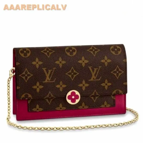 AAA Replica Louis Vuitton Flore Chain Wallet Monogram Canvas M67404 Red