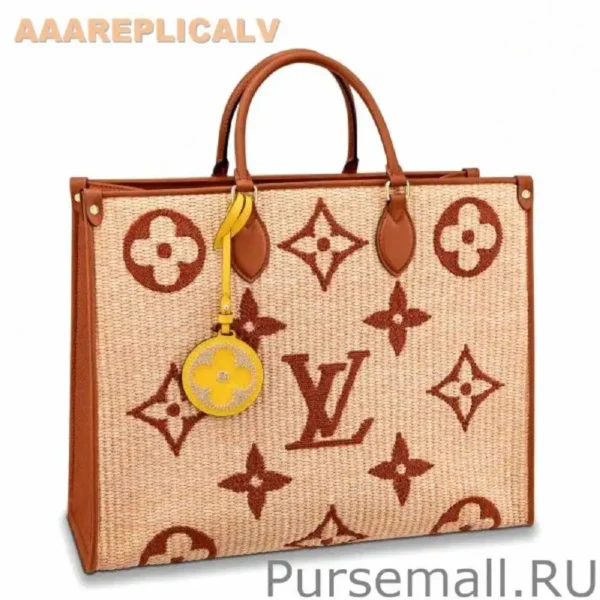 AAA Replica Louis Vuitton OnTheGo GM Bag In Raffia With Brown M57644