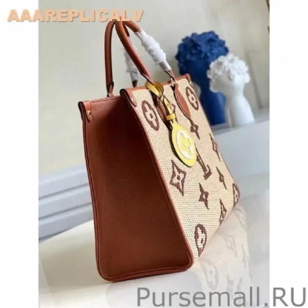 AAA Replica Louis Vuitton OnTheGo MM Bag In Raffia With Brown M57707