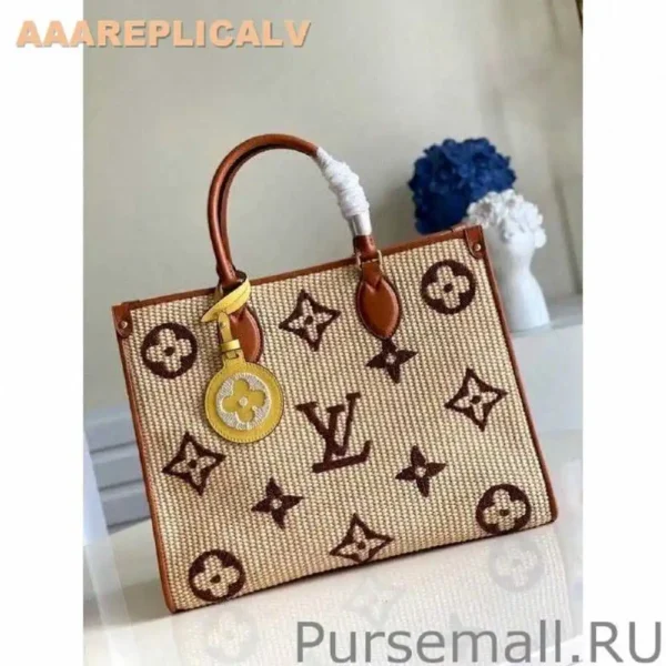 AAA Replica Louis Vuitton OnTheGo MM Bag In Raffia With Brown M57707